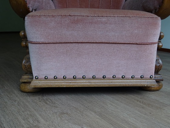 Image 1 of ⚠️ 2 sur 4 encore disponibles | Fauteuils club Art déco (env. 1920-1950) | Velours rose poudré | Chêne sculpté