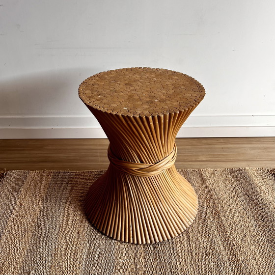 Image 1 of McGuire Rattan Bamboo Sheaf of Wheat Dining Table American Design