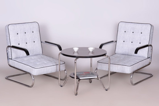 Set of Two Original Bauhaus Armchairs, by Mücke-Melder, Beech, Czech, 1930s – Textile, Wood (photo 16 of 17)