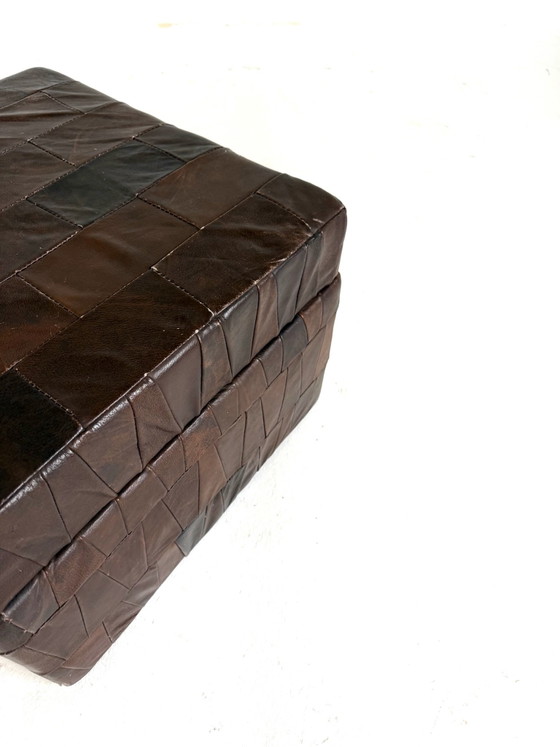 Vintage chocoladebruine leren patchwork poef ‘70 – Hockers en poefs, Leer (photo 2 of 9)