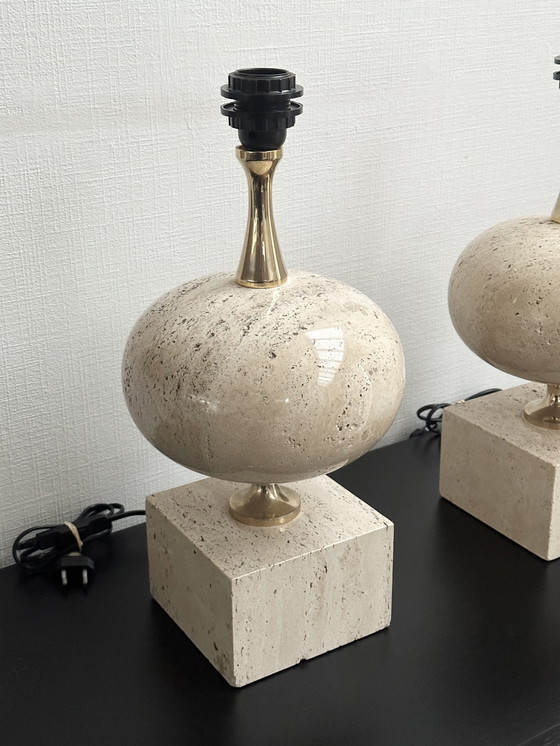 Image 1 of Vintage travertine table lamps by Philippe Barbier, 1970s