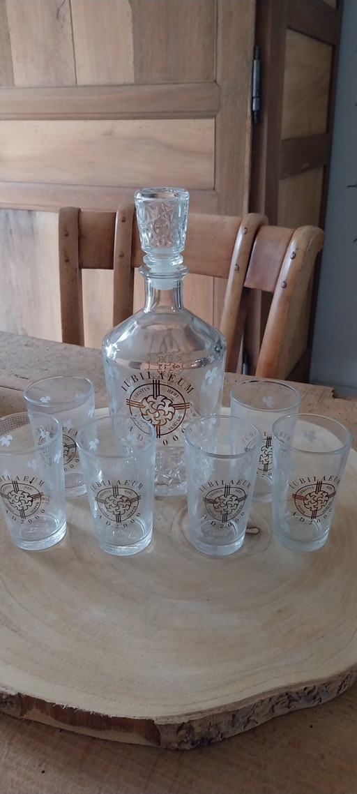 Servizio caraffa e 6 bicchieri di CERVE JUBILAEUM AD 2000 Christus Made in Italy