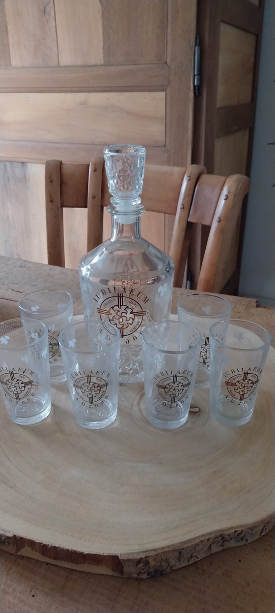 Image 1 of Servizio caraffa e 6 bicchieri di CERVE JUBILAEUM AD 2000 Christus Made in Italy