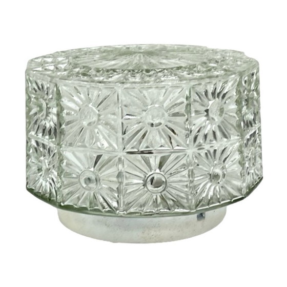 Image 1 of Glass Ceiling Lamp with crystal rosette, Hillebrand style, Germany, 1970s.