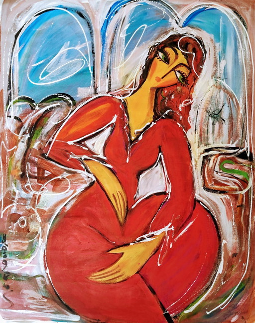 Toile d'artiste - HRASARKOS - Femme assise