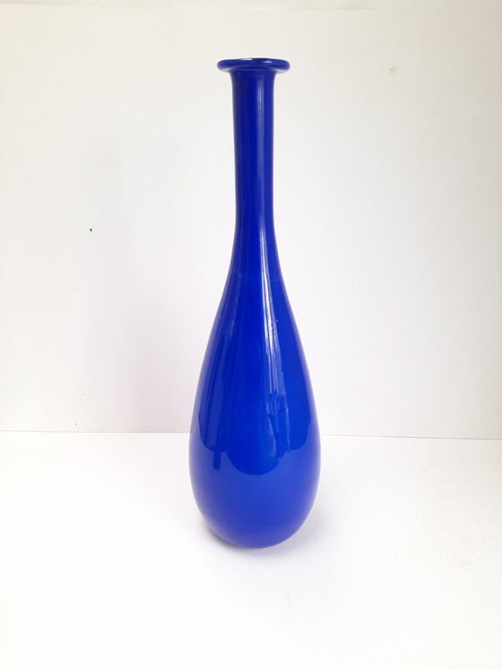 Image 1 of Large bottle vase in bright blue opaline glass