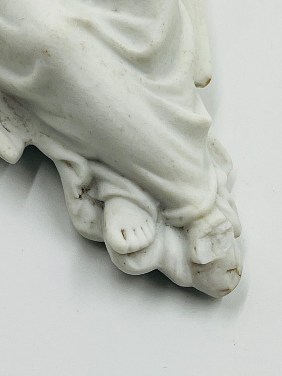 Bénitier mural Ange en biscuit de porcelaine, Objets déco, Céramique, Blanc, Vintage (photo 8 sur 10)