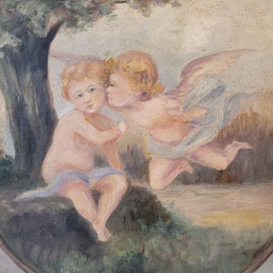 Image 1 of Paire de peintures à l'huile « Chérubins », D. Berthault, Art nouveau, 1922 – France