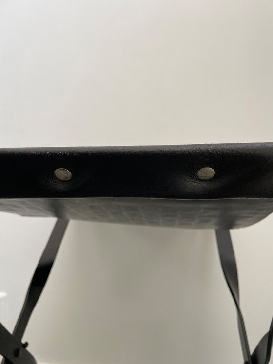 Image 1 of Tabouret haut pliant / taburette en métal et cuir tressé