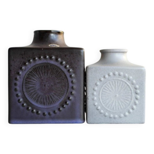 Mid-century Scandinavian modern art pottery vases in ceramic by Göran Andersson for Upsala Ekeby, Sweden, 1970s, set of 2