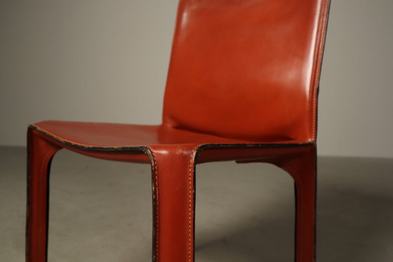 Image 1 of Set of Four CAB 412 Chairs by Mario Bellini, Red Saddle Leather, Italy
