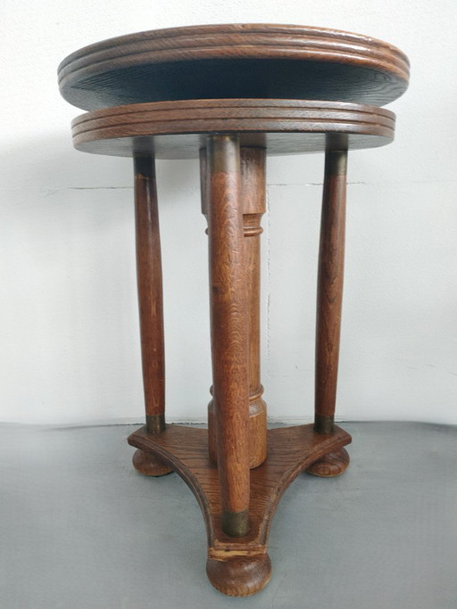 Taburete de piano antiguo estilo Art Déco/Escuela de Ámsterdam (altura regulable), c. 1920-1930 – krukjes, Wood