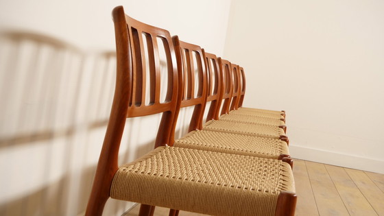 Image 1 of 6 sedie da pranzo Niels Otto Møller | Modello 83 | Papercord | Teak