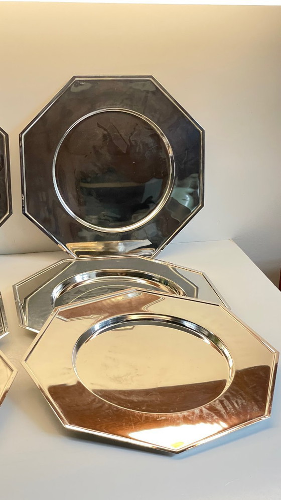 Image 1 of Set van 6 vintage zilveren metalen borden