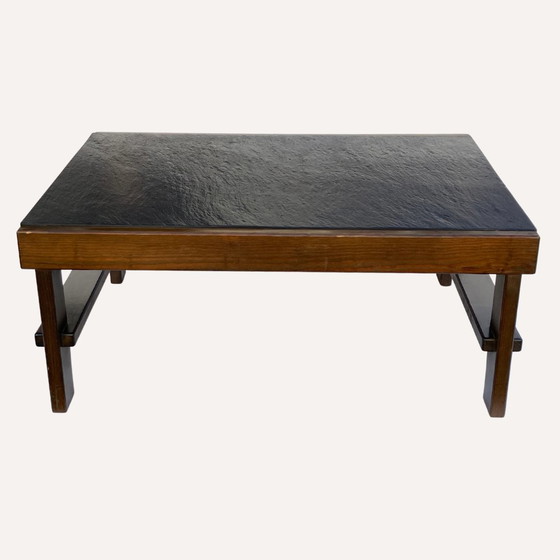 Image 1 of 1X Table basse moderniste brutale en pierre naturelle noire et grise Par Carl Straub, Allemagne, 1979