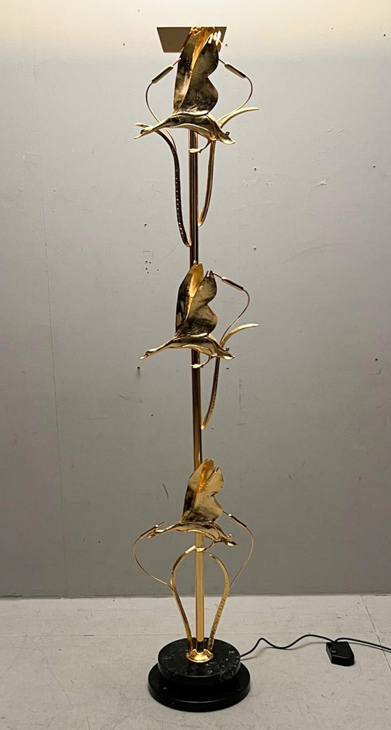 Image 1 of Hollywood Regency vloerlamp/vloerlamp met vogelfiguren van Lanciotto Galeotti, L'Originale, Italië, jaren 1980
