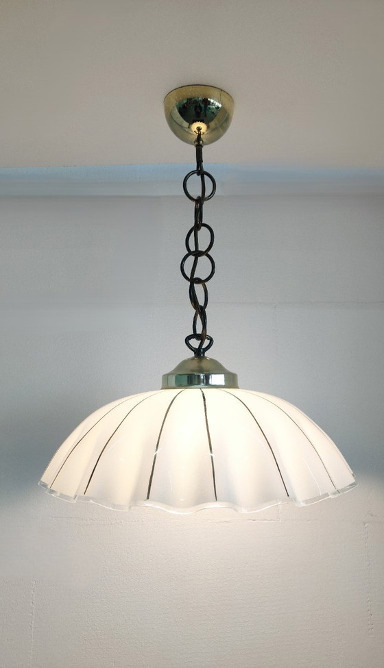 Image 1 of Vintage 'Hollywood Regency/Fazzoletto Style' glass pendant lamp