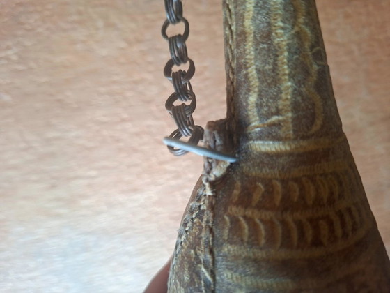 Camel Hide Powder Flask with Dispensing Stopper and Suspension Chain. Bedouin Military Ethnography (photo 9 of 11)