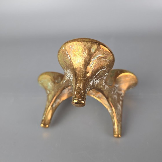 Image 1 of Bronzen vintage kandelaar voor 3 kaarsen. Ontwerp van Michael Harjes. Jaren '60 '70. Brutalistisch ontwerp.