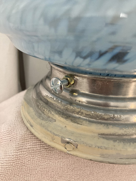 Image 1 of Vintage 1960s Clichy Blue Glass Table or Hanging Lamp