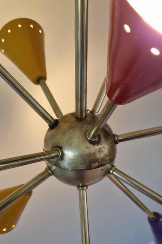 Image 1 of Vintage Stilnovo Sputnik chandelier, Italian mid-century style, brass