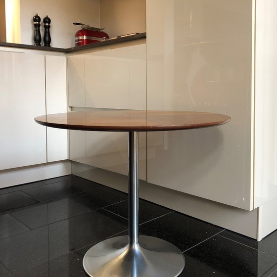 Image 1 of Rare opal side table tulip base walnut star veneer