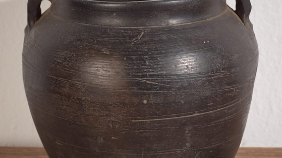 Small antique dark colored ceramic vase (c.1900) #1 (photo 3 of 18)