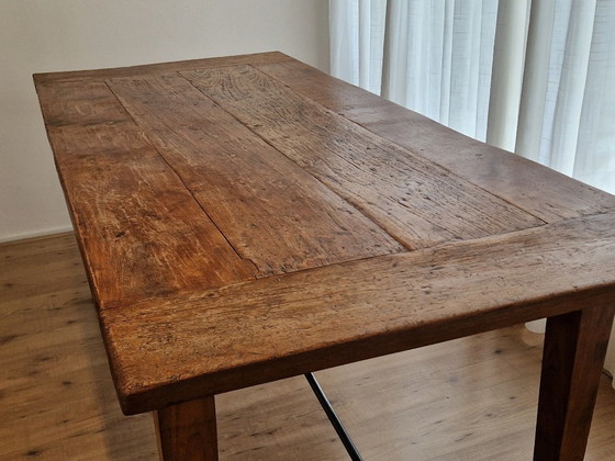 Antique Spanish Trestle Dining Table - Solid Wood & Wrought Iron (200x89 cm) (photo 7 of 9)