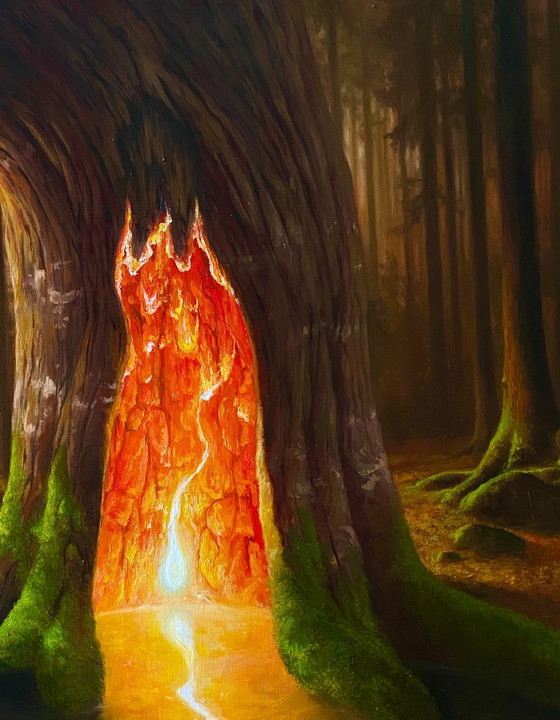 Original Oil Painting Tree Landscape Fantasy The Secret in the Forest – Paintings & Drawings, Canvas (photo 3 of 8)