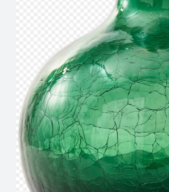 Image 1 of WOLSPOTTEN: 2 * Crackled Glass Ball Body Vases: L and S green