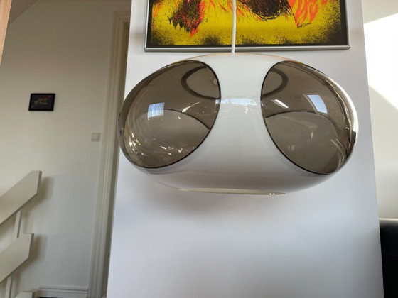 Lampe Space Age Massive Bug Eye, Suspension UFO Blanche, Vintage, Rétro, Plastique (photo 2 sur 10)