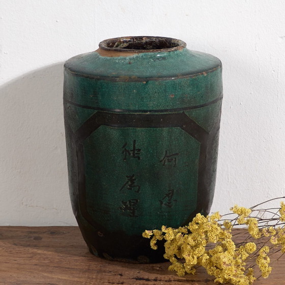 Antieke hoge turquoise groene vaas (ca. 1820) #37 – Vazen, Ceramic (photo 4 of 40)