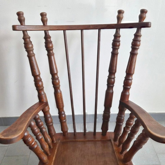 Image 1 of PAAR VINTAGE BRUTALISTISCHE EIKEN FAUTEUILS UIT DE JAREN 70 MET SPOELEN UIT DE JAREN 70