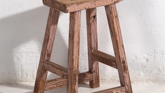 Antieke kruk met roze patina (ca. 1900) #8 – Krukjes (photo 3 of 16)
