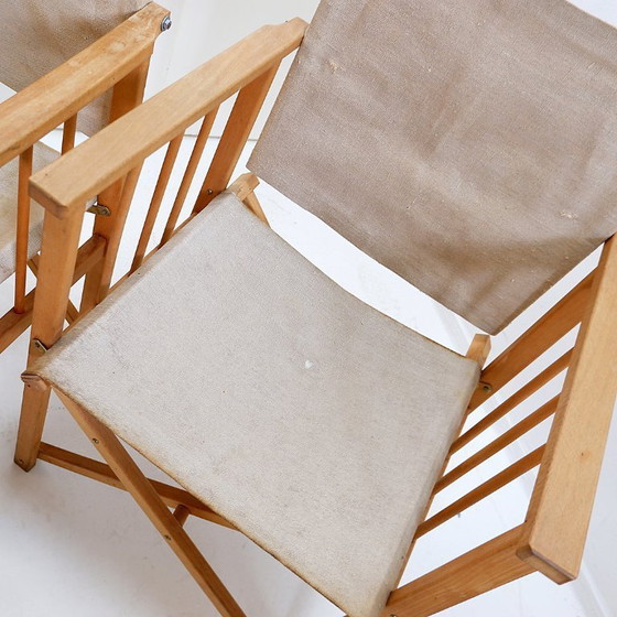 Image 1 of Set di 4 sedie pieghevoli in rovere e tela di cotone