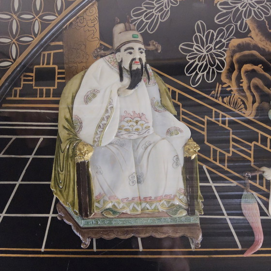 Image 1 of Vintage Ovale Chinese Eettafel  / Oosterse tafel (speksteen) / Chinoiserie / lakmeubel / lacquer / bohemian tafel