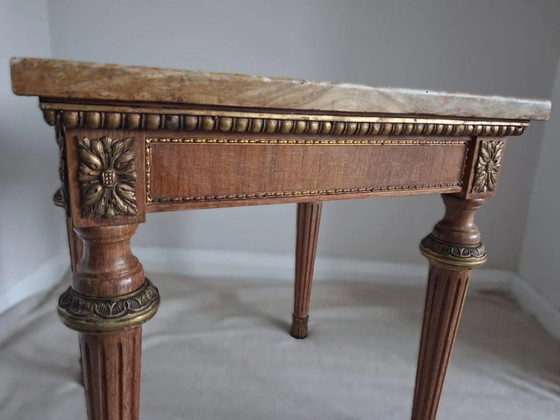 Image 1 of Antieke bijzettafel in Louis XVI-stijl met blad van brokaatmarmer – Vintage vergulde bijzettafel
