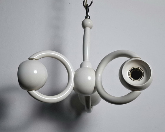 Lustre en bois des années 80, Métal, Crème (photo 2 sur 8)