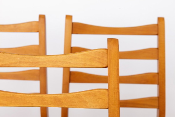 Image 1 of Set van 4 vintage beukenhouten eetkamerstoelen, mid-century modern, Duits jaren 60, gerestaureerde houten stoelen