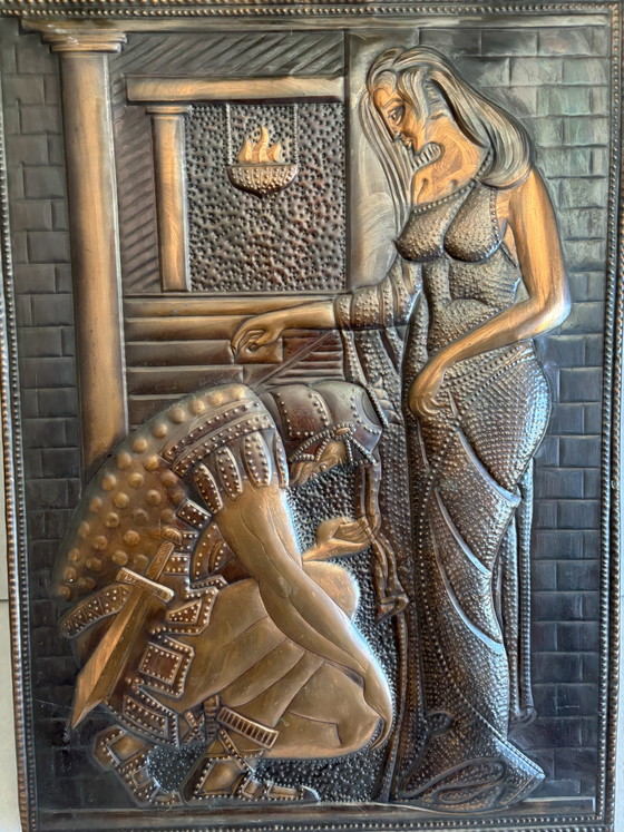 Image 1 of Vintage Sovjet koperreliëf, Tsjekanka, MCM wanddecoratie