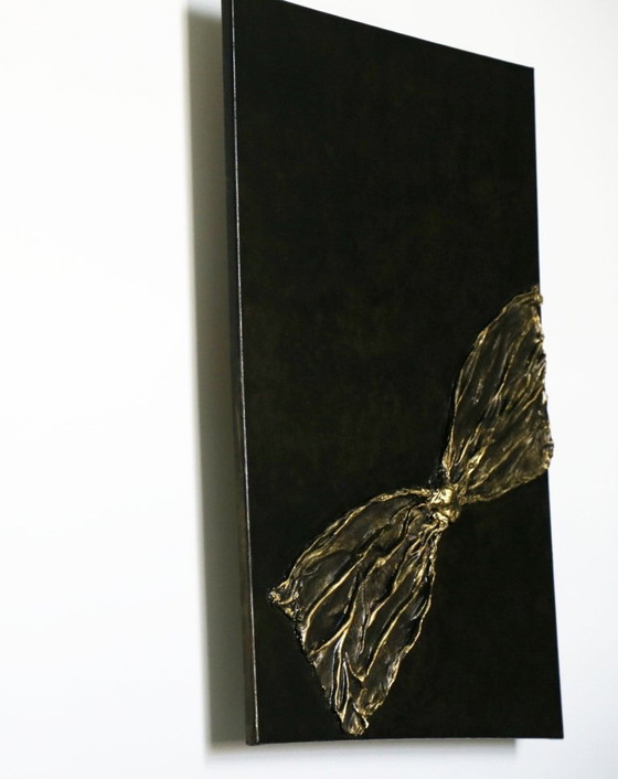 Image 1 of Modern, figurative wall art in black and gold. Unique piece!