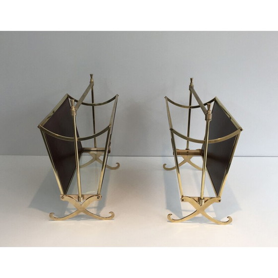 Image 1 of Pair of vintage neoclassical mahogany and brass magazine racks, 1940