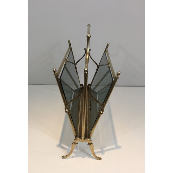 Image 1 of Vintage brass and glass magazine rack, 1940