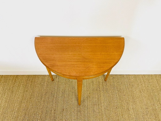 Image 1 of Table console demi-lune vintage en teck par Legate Furniture, 1970