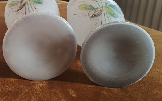 Image 1 of Handgeblazen Opaline Vazen – Frans, Handbeschilderd, Set van 2