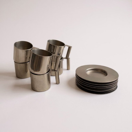 Image 1 of Italienische Espressotassen und Untertassen aus Edelstahl von Vemi (6er-Set)