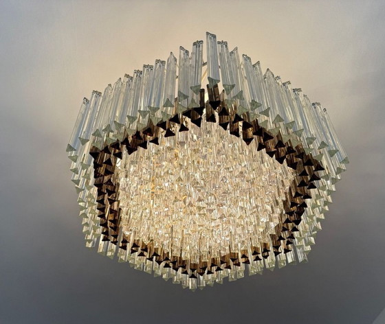 Image 1 of Weelderige kroonluchter van Paolo Venini voor Vivarini, Muranoglas/Prismaglas, Italië, jaren 70, op maat gemaakt