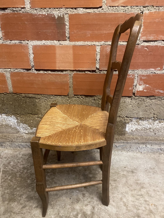 Image 1 of Chaise Provençale Ancienne Bois + Assise Paille Tressé Vintage #D393