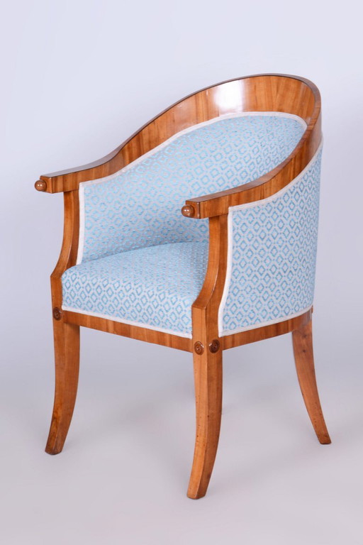 Sillón Biedermeier restaurado, cerezo, roble, Austria-Viena, década de 1820. – fauteuils, Textile, Wood