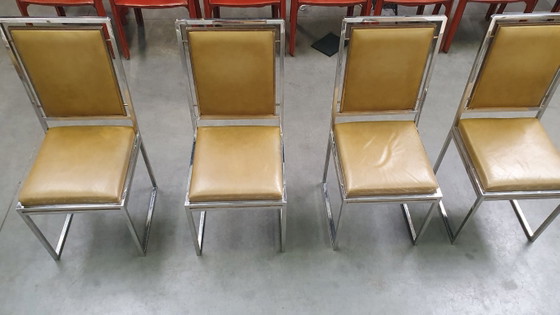 Willy Rizzo Vintage SQ Chair Set Hollywood Regency 70s Design Italy – Dining chairs, Skai (photo 10 of 16)
